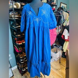 Appel Chic Blue Dress Mumu with Gold Detailing